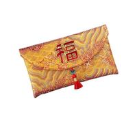 Poche pour argent avec pompon, sac à argent rouge porte-bonheur brodé, mots de bénédiction, enveloppe rouge avec pompon pour cadeaux de fête de printemps (style 14)