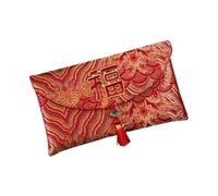 Poche pour argent avec pompon, sac à argent rouge porte-bonheur brodé, mots de bénédiction, enveloppe rouge avec pompon pour cadeaux de fête de printemps (style 5)