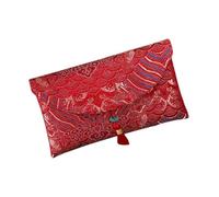 Poche pour argent avec pompon, sac rouge porte-bonheur brodé, mots de bénédiction, enveloppe rouge avec pompon pour cadeaux de fête de printemps (style 1)