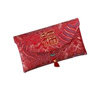 Poche pour argent avec pompon, sac rouge porte-bonheur brodé mots de bénédiction, enveloppe rouge avec pompon pour cadeaux de fête de printemps (style 2)