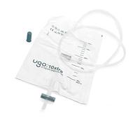 Poches de Nuit Ugo 2L (X10) - Poches de Drainage Urine/Poches de Nuit de Cathéter, Robinet T ou À Levier avec Raccordement sans Coude (Pack de 10) (Ugo 10X - Robinet en T à Usage Unique, non Stérile)