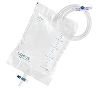 Poches de Nuit Ugo 2L (X10) - Poches de Drainage Urine/Poches de Nuit de Cathéter, Robinet T ou À Levier avec Raccordement sans Coude (Pack de 10) (Ugo 13 - Robinet en T (drainage continu), stérile)