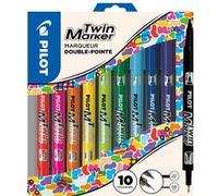 Pilot Pen – Marqueurs Twin Marker – Pochette 10 – Double pointe 0,8/2 mm – Permanent multicolore