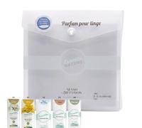 Pochette 10 Unidoses Parfum pour Linge 20ml - 5 Parfums au Choix Musc Blanc, Ylang, Fleur de Coton, Fleurs Blanches, Argan - Essence Concentrée Lessive - Parfum Longue Durée