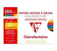 Pochette 12 feuilles de papier dessin Clairefontaine Couleurs vives