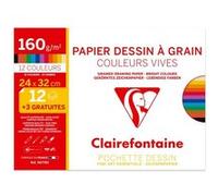 Clairefontaine Pochette papier à dessin Couleurs vives 24x32 160 g – 12 feuilles + 3 offertes