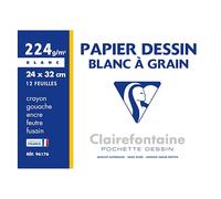 Pochette dessin - CLAIREFONTAINE - 24 x 32 cm - 12 feuilles - Papier à grain - 224G - Blanc