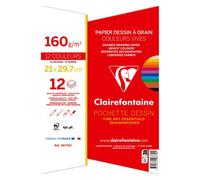 Pochette 12 feuilles papier dessin couleurs vives assorties A4 160 g