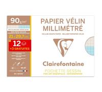Clairefontaine 96555C - Une pochette Vélin Millimétré 15 feuilles (12 + 3 gratuites) 21x29,7cm 90g