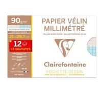 Clairefontaine Pochette Vélin Millimétré 96555C – 15 feuilles (12+3 gratuites) 21x29,7 cm 90 g