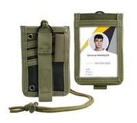 Pochette 2 en 1 pour carte d'identité tactique avec fenêtre, 3 compartiments pour cartes et poche pour stylo Pochette pour carte d'identité verte Porte-cartes d'identité multifonctionnel Lanyard rétra