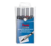 Pentel Maxiflo Pochette 4 Marqueurs tableau blanc Pointe conique moyenne Encre Noir, Bleu, Vert, Rouge