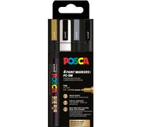 POSCA Mitsubishi Pencil - Pochette 4 Marqueurs PC3M - Pointe Fine - Peinture à Base d'Eau - Tout Support - Couleurs Festives