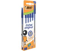 BIC Stylo bille à capuchon Cristal Original - Pointe moyenne 1 mm - Encre bleue - Pochette de 5