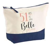 Pochette 51 Ans et Plus Belle Que jamais | Pouch | Idée Trousse Toilette Maquillage Cadeau Anniversaire Fête Original Famille Travail Départ Collègue Retraite