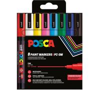 Pochette 8 marqueurs POSCA - PC3M - Couleurs basiques - Pointe fine - 0,9-1,3mm