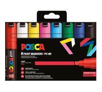 Posca – Marqueurs acryliques PC-8K – Pointe large biseautée 8 mm – Pack 8 couleurs assorties