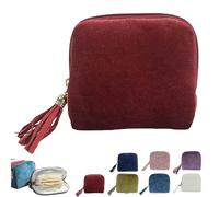 Pochette à bijoux à fermeture éclair - Mini pochette souple pliable avec plusieurs compartiments - Pour boucles d'oreilles, collier, bague, bracelet pour femme (rouge)
