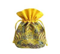 Pochette à bijoux en brocart avec cordon, 2 pcs Brocart De Soie Et Coton Lin Cordon Bijoux Sacs Multicolore 6.1x7.5 pouces(Yellow (2 pcs))