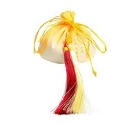 Pochette à bijoux en brocart avec cordon, Sachet chinois avec cordon de serrage, sac de parfum vide avec pompon multicolore, 2 pièces(Yellow)