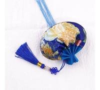Pochette à bijoux en soie avec cordon de serrage, porte-monnaie en brocart brodé, 4 sachets chinois à motifs floraux, pochettes à cordon, sac cadeau vide avec pompon, pour voiture(Dark Blue)