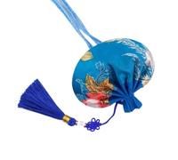 Pochette à bijoux en soie avec cordon de serrage, porte-monnaie en brocart brodé, 4 sachets chinois à motifs floraux, pochettes à cordon, sac cadeau vide avec pompon, pour voiture(Blue)