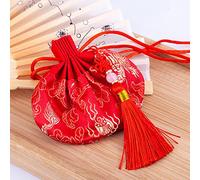 Pochette à bijoux en soie avec cordon de serrage, porte-monnaie en brocart brodé, 4 sachets chinois brodés, sac cadeau à cordon, sac parfumé vide avec pompon, voiture(Red)