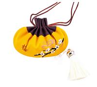 Pochette à bijoux en soie avec cordon de serrage, porte-monnaie en brocart brodé, 4 sachets jaunes, pochettes à fleurs brodées, sac cadeau à cordon, sac parfumé vide avec pompon, voiture
