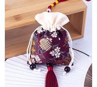 Pochette à bijoux en soie avec cordon de serrage, porte-monnaie en brocart brodé, lot de 6 sachets, pochettes brodées, sac cadeau à cordon, sac parfumé vide avec pompon, rétroviseur de voiture(H1)