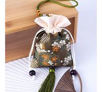 Pochette à bijoux en soie avec cordon de serrage, porte-monnaie en brocart brodé, lot de 6 sachets, pochettes brodées, sac cadeau à cordon, sac parfumé vide avec pompon, rétroviseur de voiture(H3)