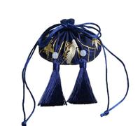 Pochette à bijoux en soie avec cordon, porte-monnaie en brocart brodé, 4 sachets chinois, sac cadeau à cordon, sac parfumé vide avec double pompon, rétroviseur de voiture(Dark Blue)