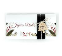 Pochette à billet “Joyeux Noël” avec sapin en bois - Décor noël avec ficelle dorée et noir - Idéale pour chèque, carte ou billet - Fabrication artisanale française