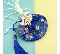 Pochette à broderie en brocart, Sac de sachet cordon broderie fleur brocart multicolore 4 pièces avec le gland(Blue)