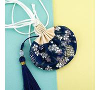 Pochette à broderie en brocart, Sac de sachet cordon broderie fleur brocart multicolore 4 pièces avec le gland(Dark Blue)