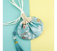 Pochette à broderie en brocart, Sac de sachet cordon broderie fleur brocart multicolore 4 pièces avec le gland(Light Blue)