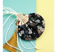 Pochette à broderie en brocart, Sac de sachet cordon broderie fleur brocart multicolore 4 pièces avec le gland(Black)