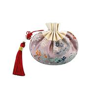 Pochette à broderie en brocart, Sac de sachet cordon broderie fleur brocart multicolore 4 pièces avec le gland(Light Pink)