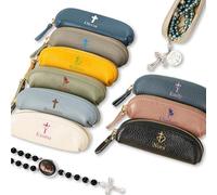 Pochette à Chapelet personnalisée en Cuir véritable UIDMEN, Sac à Chapelet à imprimé Croix avec nom, Mini Porte-Monnaie, étui de Rangement Portable pour Chapelet, Cadeaux pour chrétiens