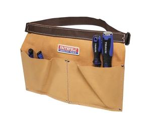Pochette à Clous Faithfull en Cuir suédé à Deux Poches - Ceinture à Outils avec Passant pour Marteau et Sangle réglable pour charpentiers, couvreurs et menuisiers - Beige