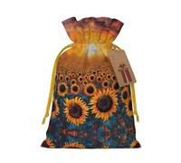 Pochette à cordon avec imprimé champ de tournesol, coucher de soleil, mer de fleurs, pour cadeaux, adorables sacs cadeaux réutilisables, parfaits pour les bijoux et plus encore