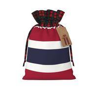 Pochette à cordon en jute avec motif drapeau de la Thaïlande et étiquette en papier kraft, léger et durable