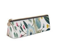Pochette à Crayons, étui à Stylo Triangulaire, Sac à Crayons Portable, Pochette en Cuir pour l'école et Le Bureau,Fleurs De Printemps Floral Belle Bleu Rose Rose Feuille Verte Couleurs Douces