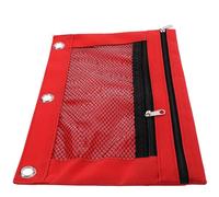 Pochette à Crayons Rouge en Tissu Oxford pour Classeur B5 à Trois Trous | Fermeture Éclair Fluide, Partie Transparente, Rangement Pratique pour Gommes et Timbres, Bureau, Maison ou Paquet à Dos