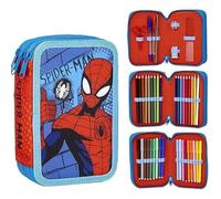Pochette à crayons - SPIDERMAN - Modèle triple - Couleur Bleu - Zippée - Dimensions 13x7,5x20 cm Bleu