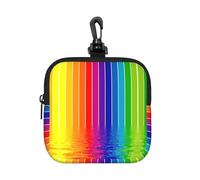 Pochette à fermeture éclair carrée à rayures arc-en-ciel avec imprimé intégral, petit sac de rangement imperméable, léger et durable pour pièces de monnaie, cartes, clés, pour voyage et usage