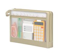 Pochette à fermeture éclair en - Double couche haute capacité, organisateur de documents A4 transparent, solution de stockage de gestion de papeterie, tissu à grille renforcée Folio