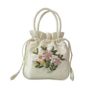 Pochette à fleurs brodées - Polyester satiné - Pour femme - Soirée - Mariage - Avec cordon de serrage - Portefeuille de voyage de 19 cm