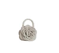 Pochette à Fleurs Roses, Sac fourre-Tout Chic, Main en Jacquard tissé au Crochet(Off White)