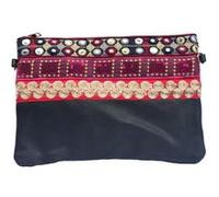 Pochette à Maquillage, Pochette multiusage, Pochette pour Tablette iPad avec bandoulière et décoration fait Main ( Noir et rouge ) ROUGE G