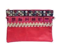 NOVAGO Pochette bandoulière strass à Maquillage, multiusage,Pochette Tablette (6-10'') compatible avec iPad iPad mini Galaxy Tab A7/A8/S2 décoration Fait Main (Rouge)